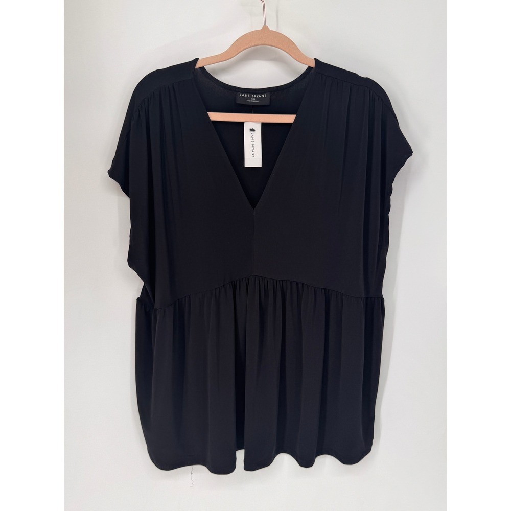 Lane Bryant Top Women 18/20 Black NWT V-Neck Peplum Empire Waist Stretch